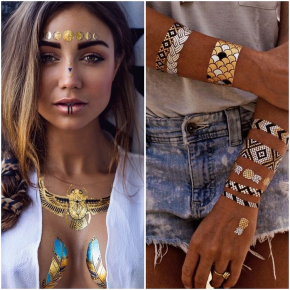 4 Sheets Boho Festival Temporary Metallic Flash Tattoos - Picture 10 of 16